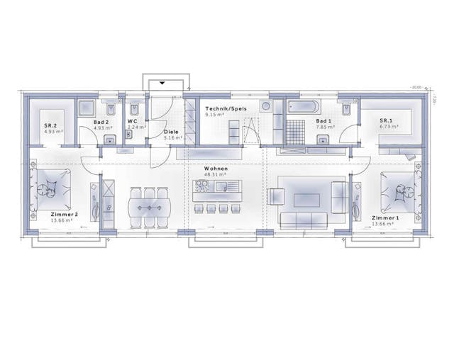 Fertighaus Bungalow Pannonia von Vario-Haus - Deutschland Schlüsselfertig ab 376450€, Bungalow Grundriss 1
