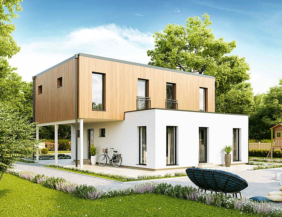 Fertighaus New Design BellaVista von Vario-Haus - Deutschland Schlüsselfertig ab 421990€, Cubushaus Außenansicht 1