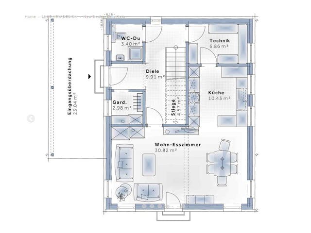 Fertighaus New Design BellaVista von Vario-Haus - Deutschland Schlüsselfertig ab 435850€, Cubushaus Grundriss 1