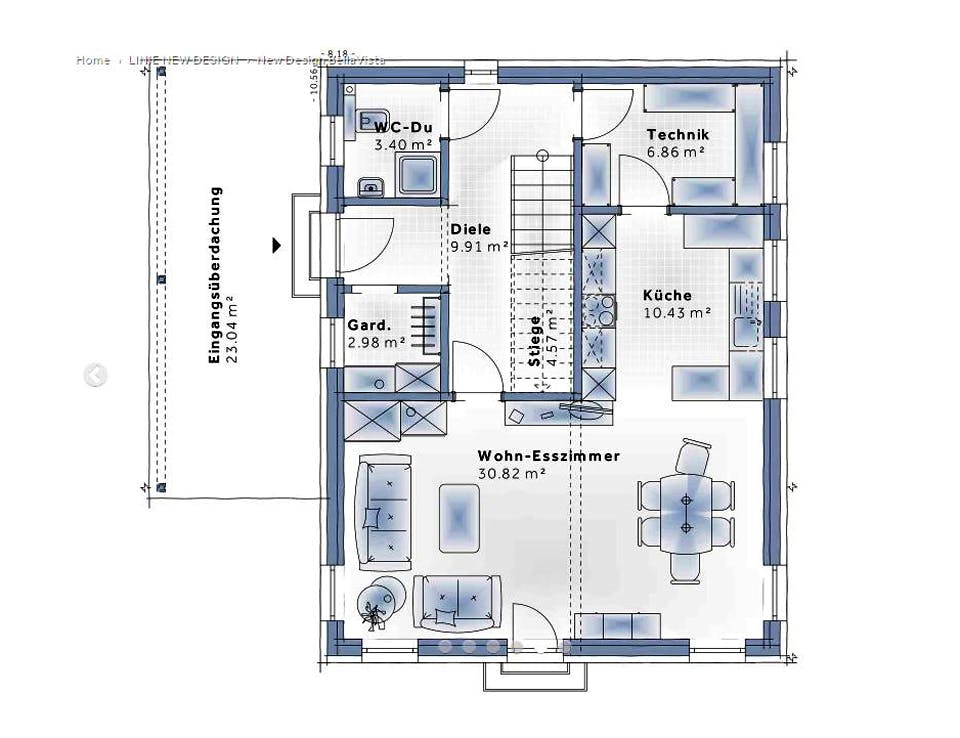Fertighaus New Design BellaVista von Vario-Haus - Deutschland Schlüsselfertig ab 421990€, Cubushaus Grundriss 1