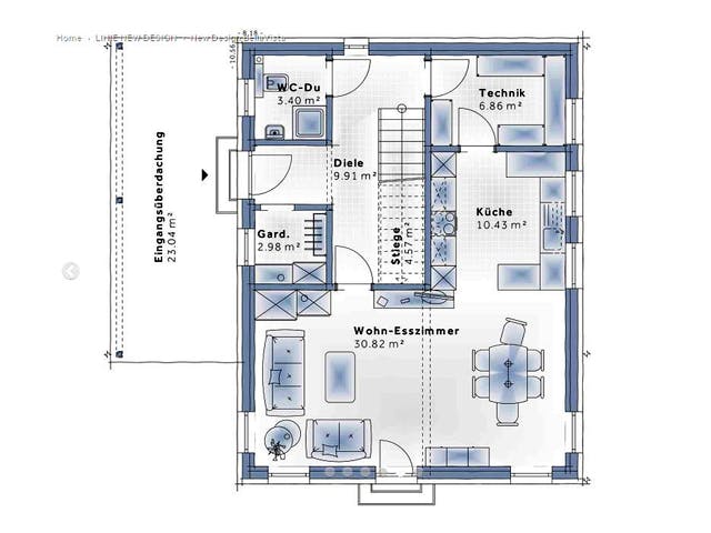 Fertighaus New Design BellaVista von Vario-Haus - Deutschland Schlüsselfertig ab 369140€, Cubushaus Grundriss 1