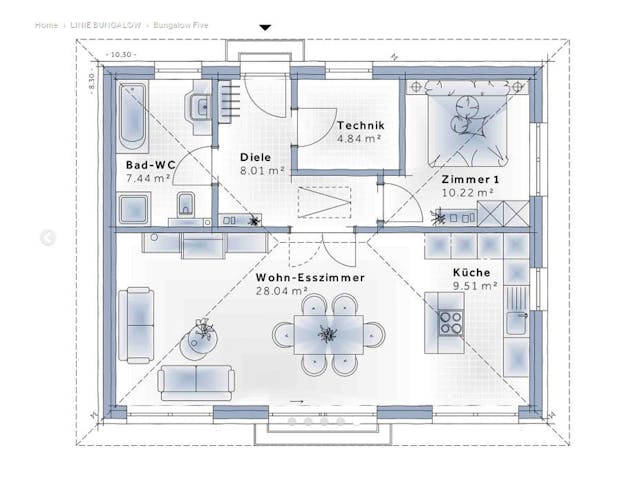 Fertighaus Bungalow Five von Vario-Haus - Deutschland Schlüsselfertig ab 281790€, Bungalow Grundriss 1