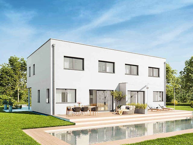 Fertighaus Duplex D113 S von Vario-Haus - Deutschland Schlüsselfertig ab 347370€, Cubushaus Außenansicht 1