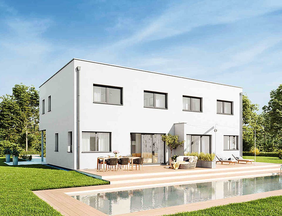 Fertighaus Duplex D113 S von Vario-Haus - Deutschland Schlüsselfertig ab 341770€, Cubushaus Außenansicht 1