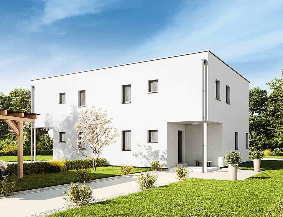 Fertighaus Duplex D113 S von Vario-Haus - Deutschland Schlüsselfertig ab 341770€, Cubushaus Außenansicht 2