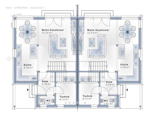 Fertighaus Duplex D113 S von Vario-Haus - Deutschland Schlüsselfertig ab 347370€, Cubushaus Grundriss 1