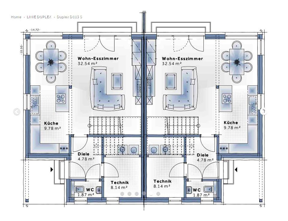 Fertighaus Duplex D113 S von Vario-Haus - Deutschland Schlüsselfertig ab 341770€, Cubushaus Grundriss 1