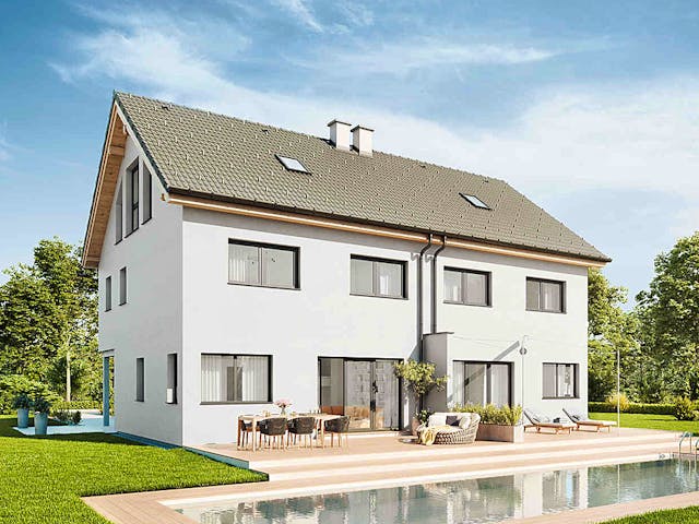 Fertighaus Duplex D113 XL von Vario-Haus - Deutschland Schlüsselfertig ab 414050€, Satteldach-Klassiker Außenansicht 1