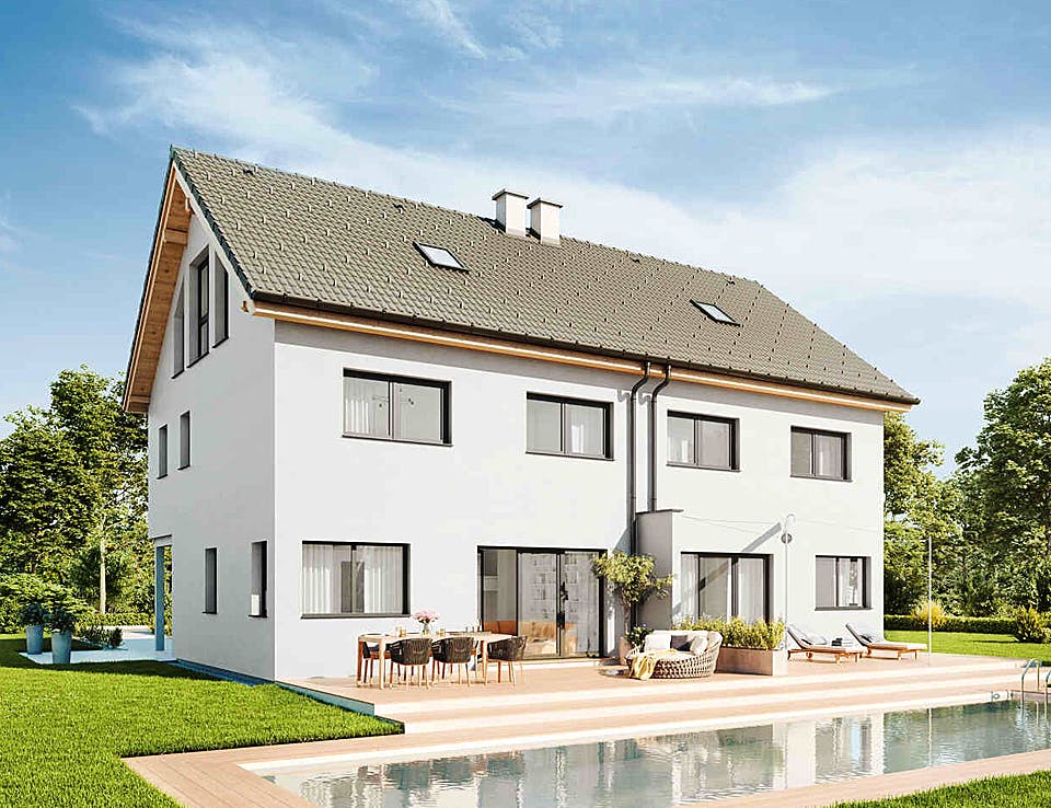 Fertighaus Duplex D113 XL von Vario-Haus - Deutschland Schlüsselfertig ab 404530€, Satteldach-Klassiker Außenansicht 1