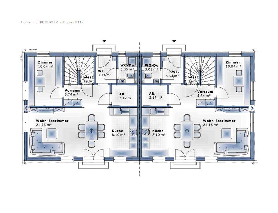 Fertighaus Duplex D115 von Vario-Haus - Deutschland Schlüsselfertig ab 349490€, Satteldach-Klassiker Grundriss 1