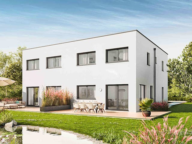 Fertighaus Duplex D124 von Vario-Haus - Deutschland Schlüsselfertig ab 371110€, Cubushaus Außenansicht 1