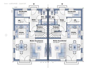 Fertighaus Duplex D97 von Vario-Haus - Österreich Schlüsselfertig ab 288470€, Satteldach-Klassiker Grundriss 1