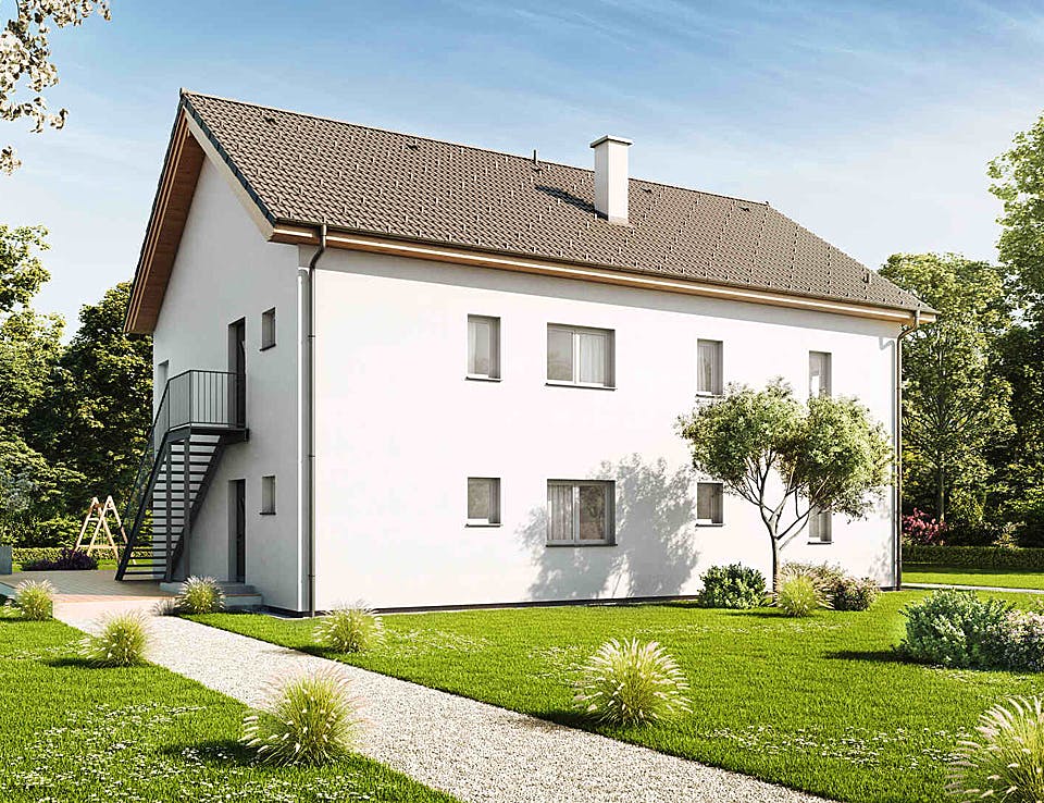 Fertighaus Duplex TRIO von Vario-Haus - Deutschland Schlüsselfertig ab 195610€, Satteldach-Klassiker Außenansicht 2