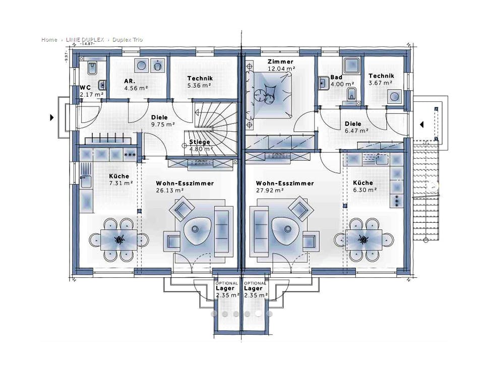 Fertighaus Duplex TRIO von Vario-Haus - Deutschland Schlüsselfertig ab 195610€, Satteldach-Klassiker Grundriss 1