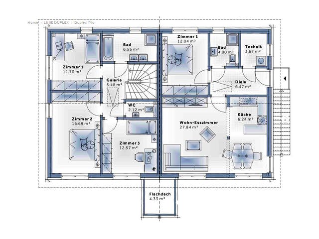 Fertighaus Duplex TRIO von Vario-Haus - Österreich Schlüsselfertig ab 154060€, Satteldach-Klassiker Grundriss 2