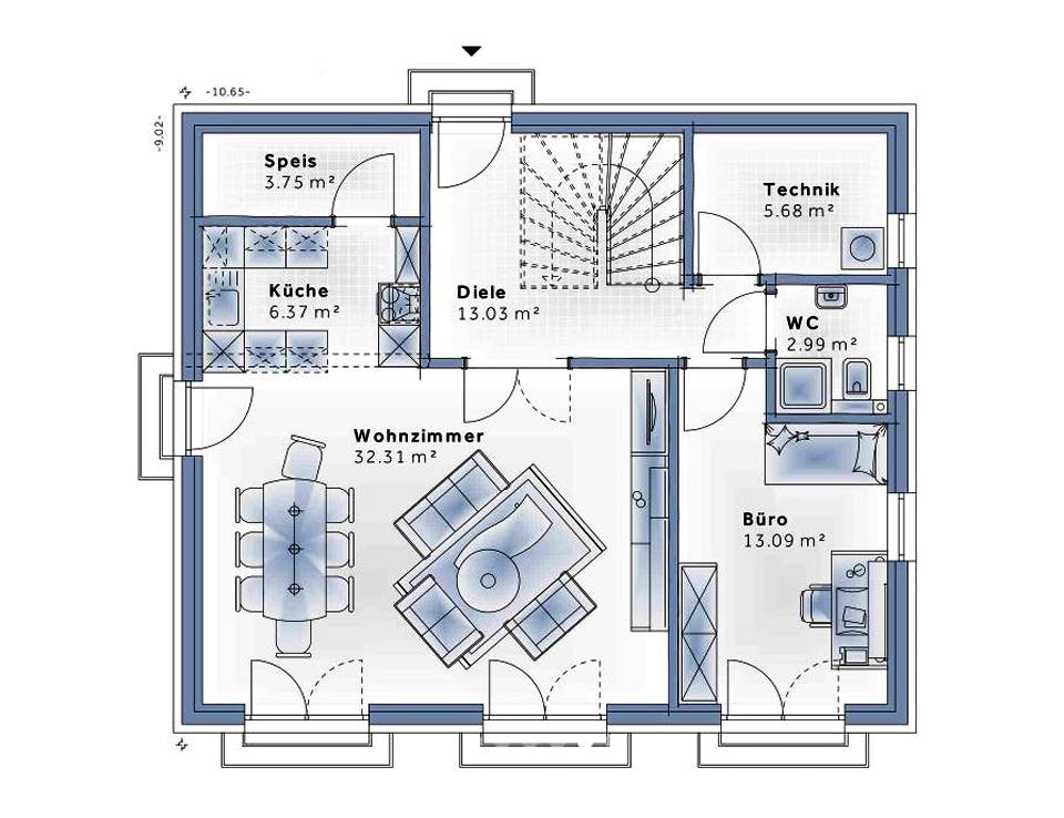 Fertighaus New Design Novum von Vario-Haus - Deutschland Schlüsselfertig ab 432350€, Satteldach-Klassiker Grundriss 1