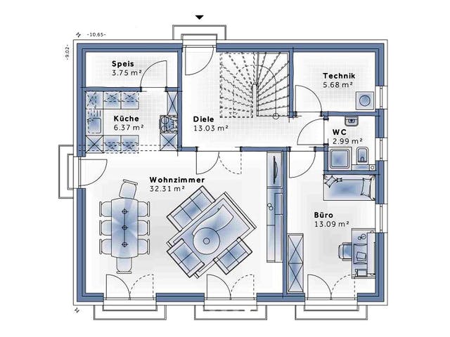 Fertighaus New Design Novum von Vario-Haus - Deutschland Schlüsselfertig ab 374100€, Satteldach-Klassiker Grundriss 1