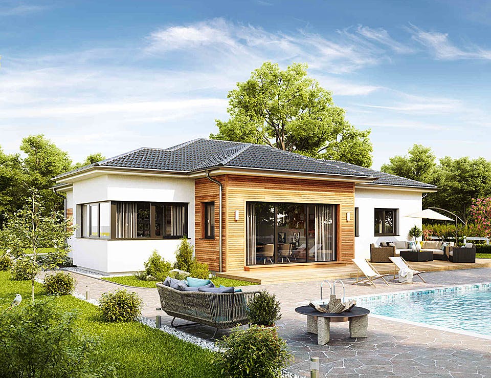 Fertighaus Bungalow S141 mit Einliegerwohnung von Vario-Haus - Deutschland Schlüsselfertig ab 427860€, Außenansicht 1