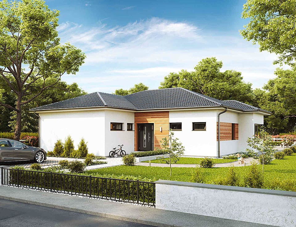 Fertighaus Bungalow S141 mit Einliegerwohnung von Vario-Haus - Deutschland Schlüsselfertig ab 427860€, Außenansicht 2