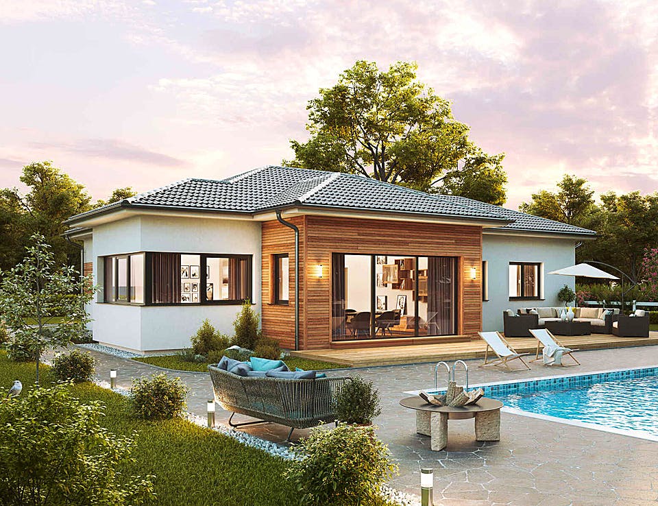 Fertighaus Bungalow S141 SMALL von Vario-Haus - Deutschland Schlüsselfertig ab 382180€, Bungalow Außenansicht 1