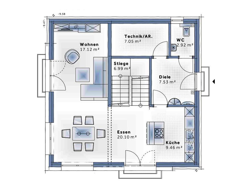 Fertighaus New Design SkyView von Vario-Haus - Deutschland Schlüsselfertig ab 475670€, Cubushaus Grundriss 1