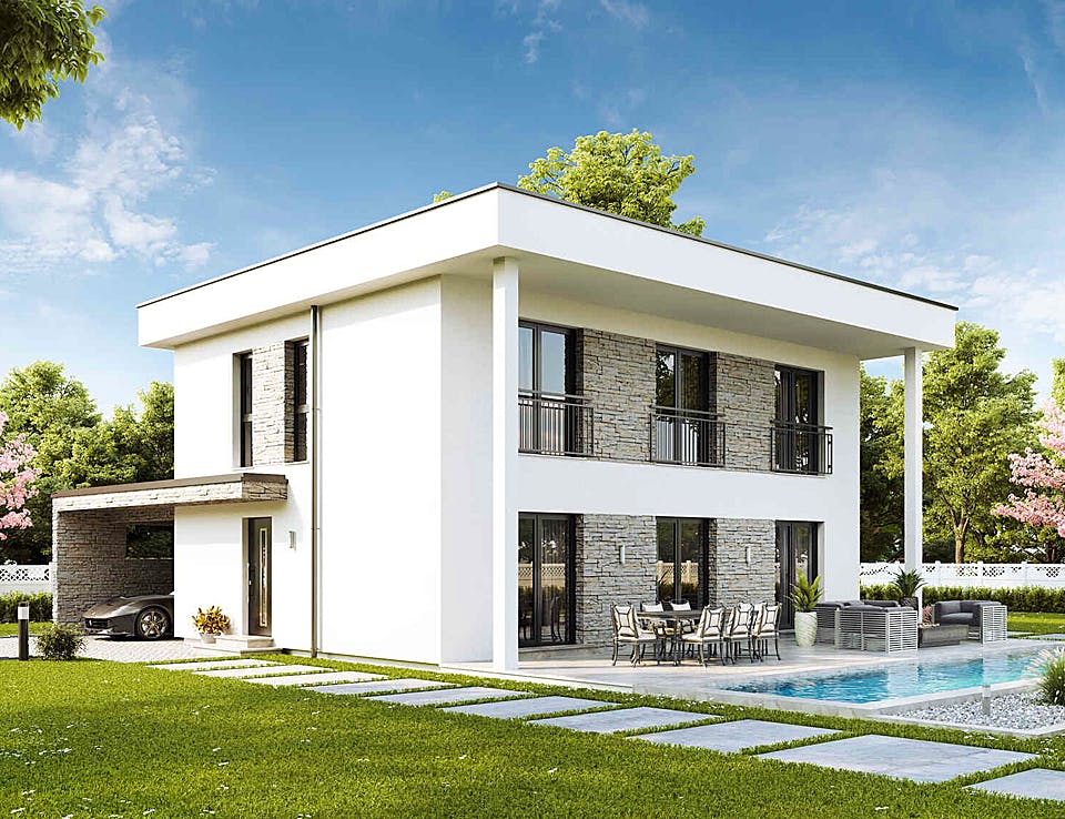 Fertighaus New Design Sunrise von Vario-Haus - Deutschland Schlüsselfertig ab 462120€, Cubushaus Außenansicht 1