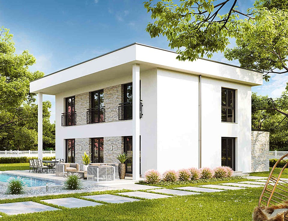Fertighaus New Design Sunrise von Vario-Haus - Deutschland Schlüsselfertig ab 462120€, Cubushaus Außenansicht 2
