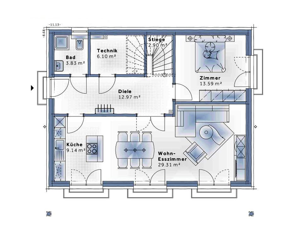 Fertighaus New Design Sunrise von Vario-Haus - Deutschland Schlüsselfertig ab 462120€, Cubushaus Grundriss 1