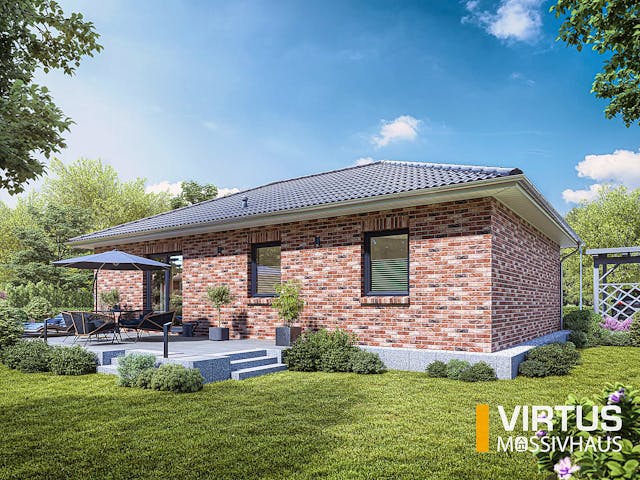 Massivhaus Bungalow V90 von Virtus Massivhaus Schlüsselfertig ab 172900€, Bungalow Außenansicht 1