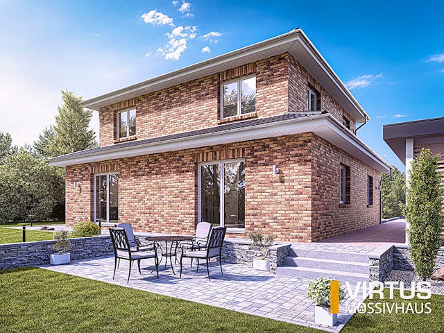 Massivhaus Toskanavilla V180 von Virtus Massivhaus Schlüsselfertig ab 289900€, Stadtvilla Außenansicht 1