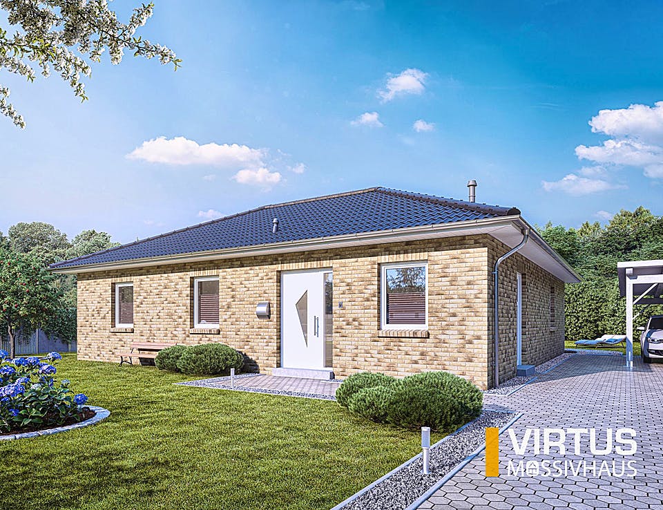 Massivhaus Winkelbungalow V105 von Virtus Massivhaus Schlüsselfertig ab 197900€, Bungalow Außenansicht 2