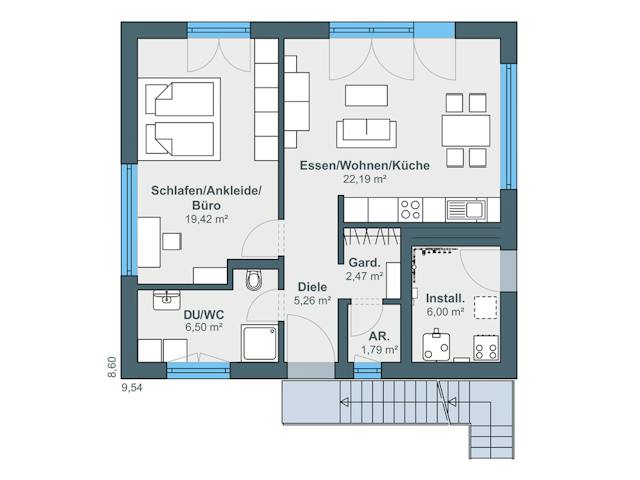 Fertighaus newLife mit zwei Wohneinheiten von WeberHaus Schlüsselfertig ab 420060€, Satteldach-Klassiker Grundriss 1