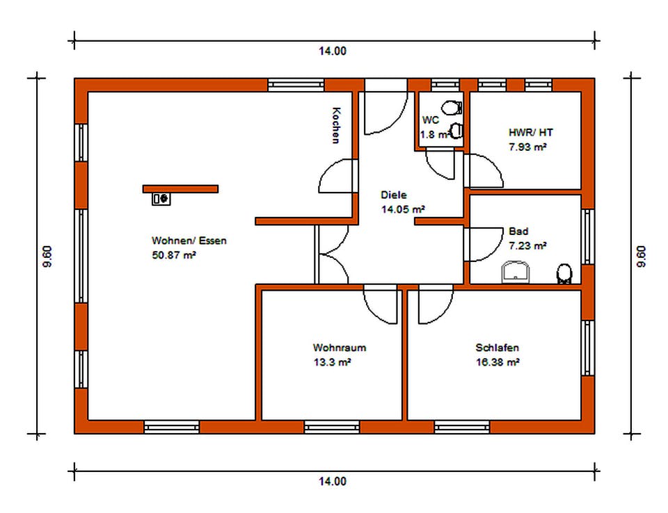 Massivhaus Bunganlow 328 von WEIOTT-Massiv-Haus, Bungalow Grundriss 1