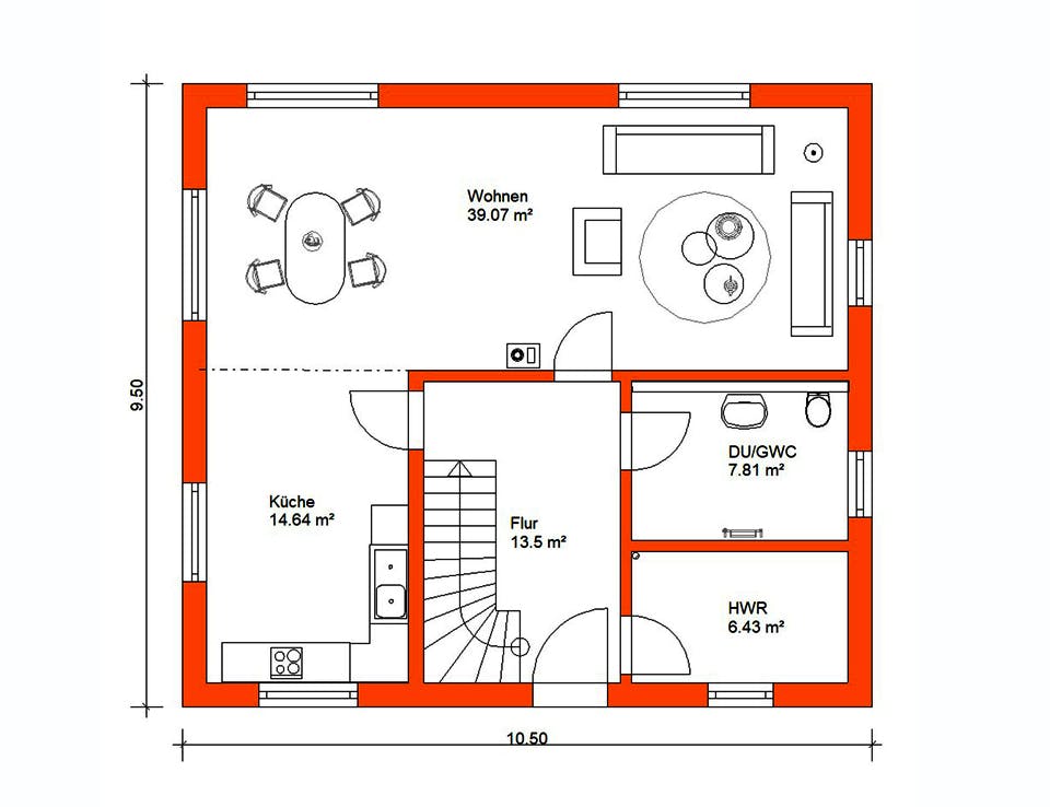 Massivhaus Einfamilienhaus 369 von WEIOTT-Massiv-Haus, Satteldach-Klassiker Grundriss 1