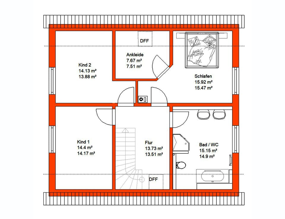 Massivhaus Einfamilienhaus 369 von WEIOTT-Massiv-Haus, Satteldach-Klassiker Grundriss 2