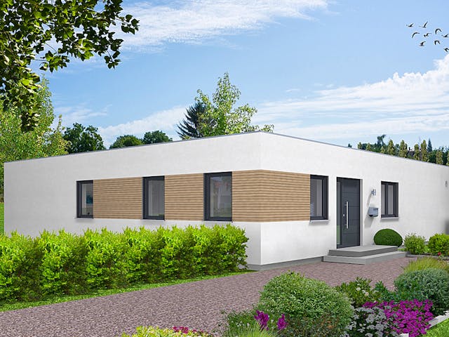 Fertighaus EDITION B 113 von WOLF-HAUS Schlüsselfertig ab 365240€, Bungalow Außenansicht 1 Fertighaus EDITION B 113 von WOLF-HAUS Schlüsselfertig ab 365240€, Bungalow Außenansicht 1