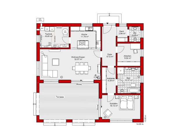 Fertighaus EDITION B 113 von WOLF-HAUS Schlüsselfertig ab 365240€, Bungalow Grundriss 1 Fertighaus EDITION B 113 von WOLF-HAUS Schlüsselfertig ab 365240€, Bungalow Grundriss 1