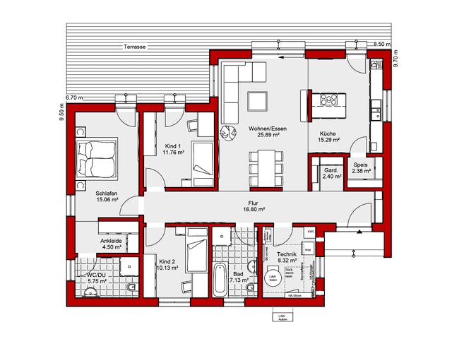 Fertighaus EDITION B 125 von Wolf-Haus Schlüsselfertig ab 372844€, Bungalow Grundriss 1