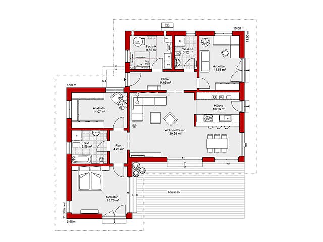 Fertighaus EDITION B 136 von Wolf-Haus Schlüsselfertig ab 407755€, Bungalow Grundriss 1