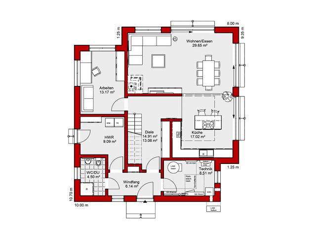 Fertighaus EDITION E 178 von Wolf-Haus Schlüsselfertig ab 436734€, Satteldach-Klassiker Grundriss 1