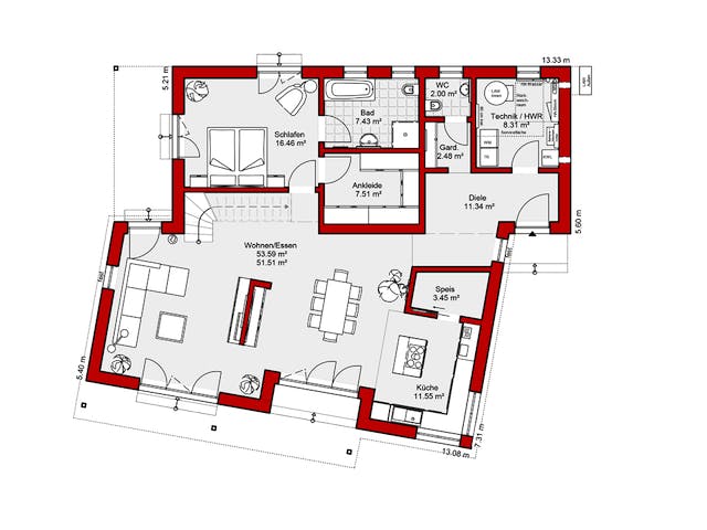 Fertighaus EDITION E 179 von Wolf-Haus Schlüsselfertig ab 500111€, Pultdachhaus Grundriss 1