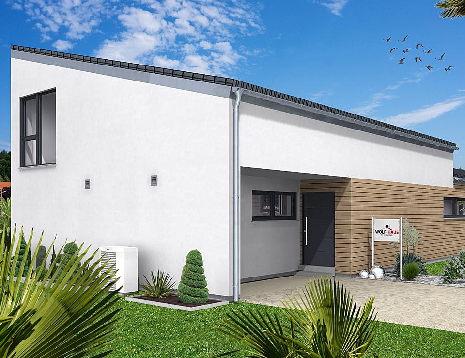 Fertighaus EDITION E 203 von Wolf-Haus Schlüsselfertig ab 502727€, Pultdachhaus Außenansicht 2