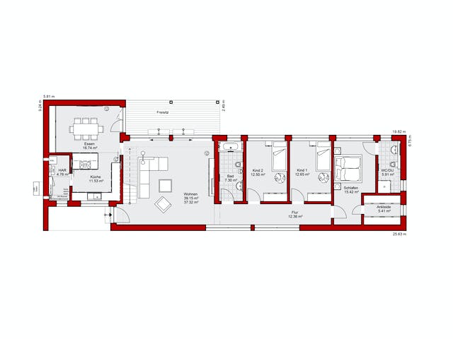 Fertighaus EDITION E 203 von Wolf-Haus Schlüsselfertig ab 502727€, Pultdachhaus Grundriss 1