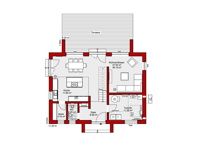 Fertighaus EDITION S 141 von Wolf-Haus Schlüsselfertig ab 398883€, Satteldach-Klassiker Grundriss 1