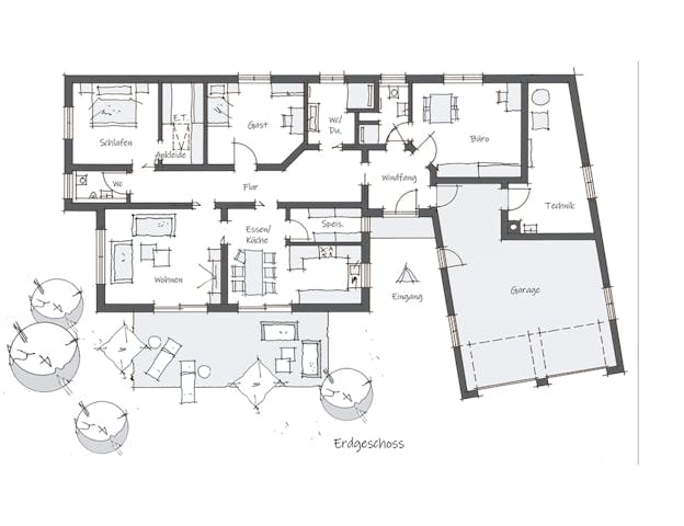 150 qm Bungalow Grundriss mit Doppelgarage