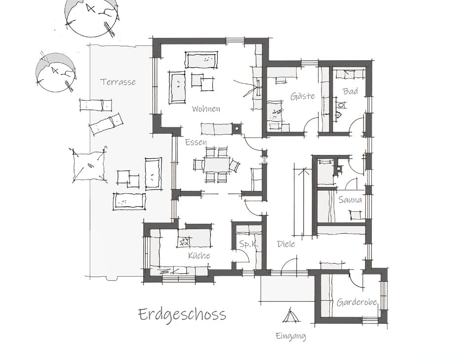 Fertighaus Einfamilienhaus Bodensee von Wolf System, Satteldach-Klassiker Grundriss 1