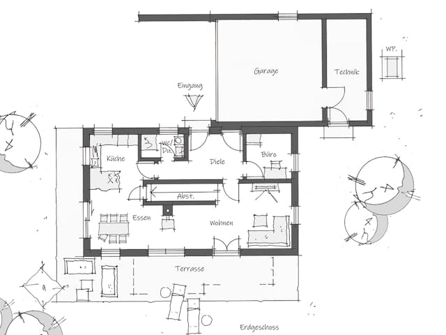 Fertighaus Einfamilienhaus mit Friseursalon von Wolf System, Pultdachhaus Grundriss 1