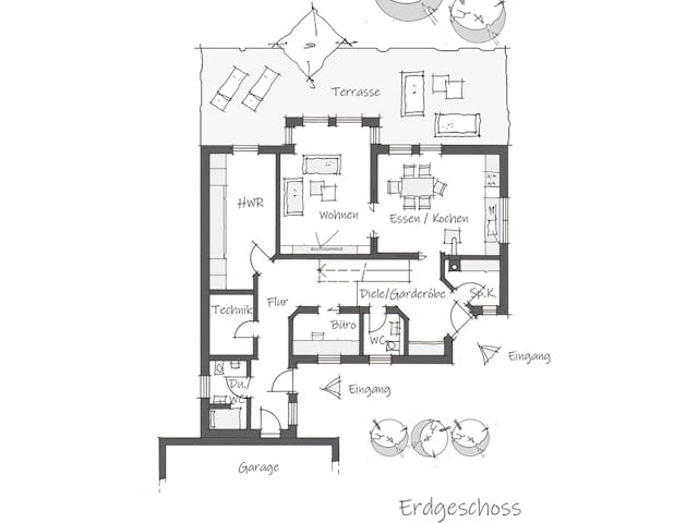 Fertighaus Einfamilienhaus Merkl von Wolf System, Satteldach-Klassiker Grundriss 1