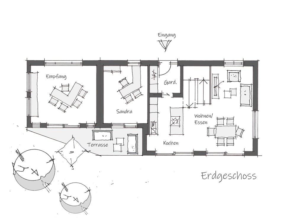 Fertighaus Musterhaus Aviva von Wolf System, Pultdachhaus Grundriss 1