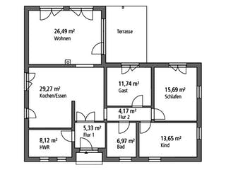 Massivhaus SmartPlus Bungalow 123 von Novum Innovativbau, Bungalow Grundriss 1